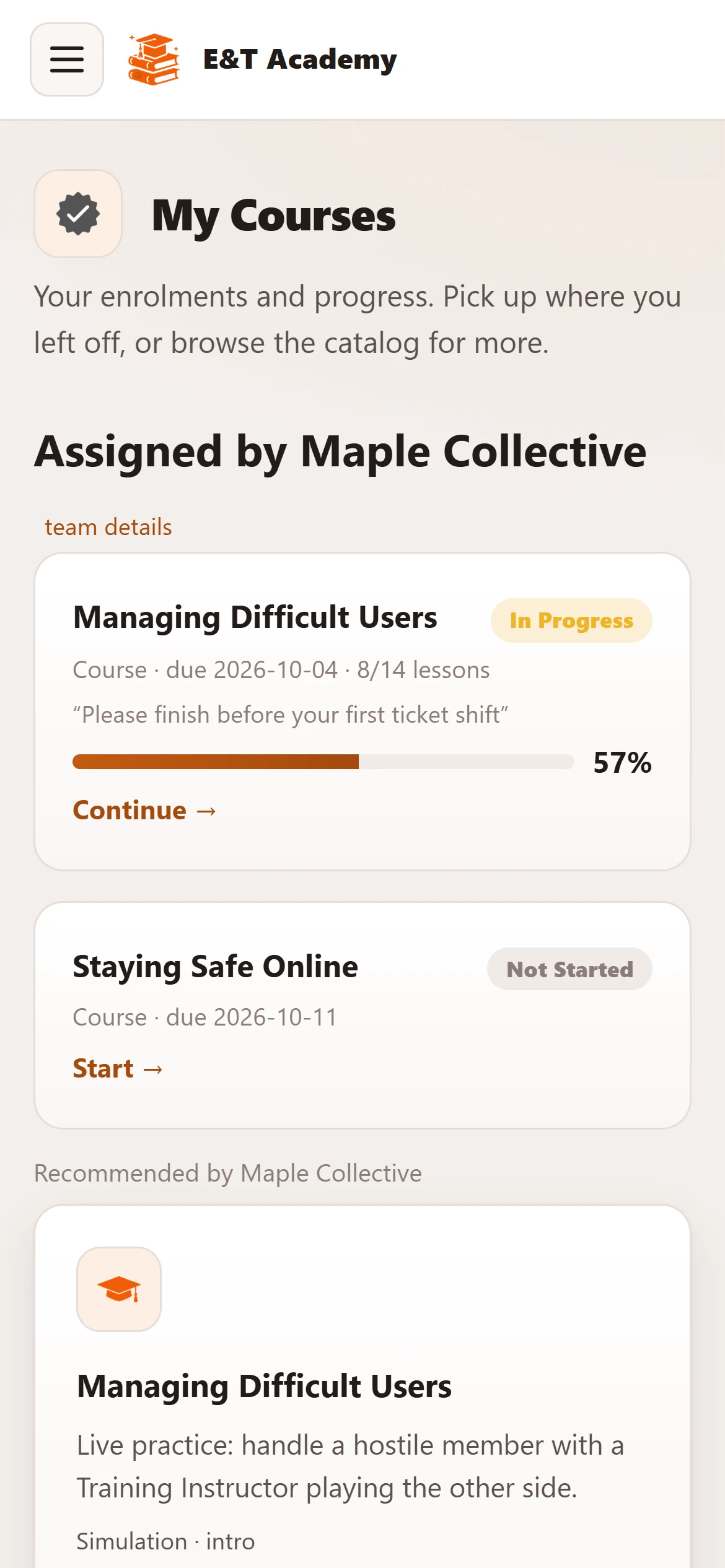 My Courses on a phone